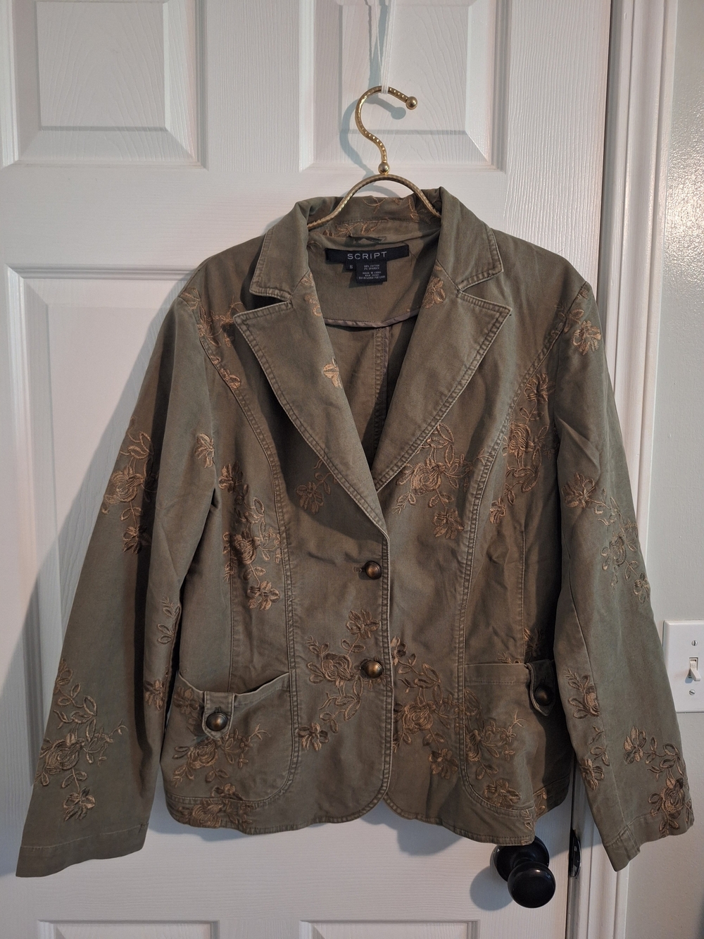 Embroidered Olive Utility Blazer Jacket - - Picture 2 of 7